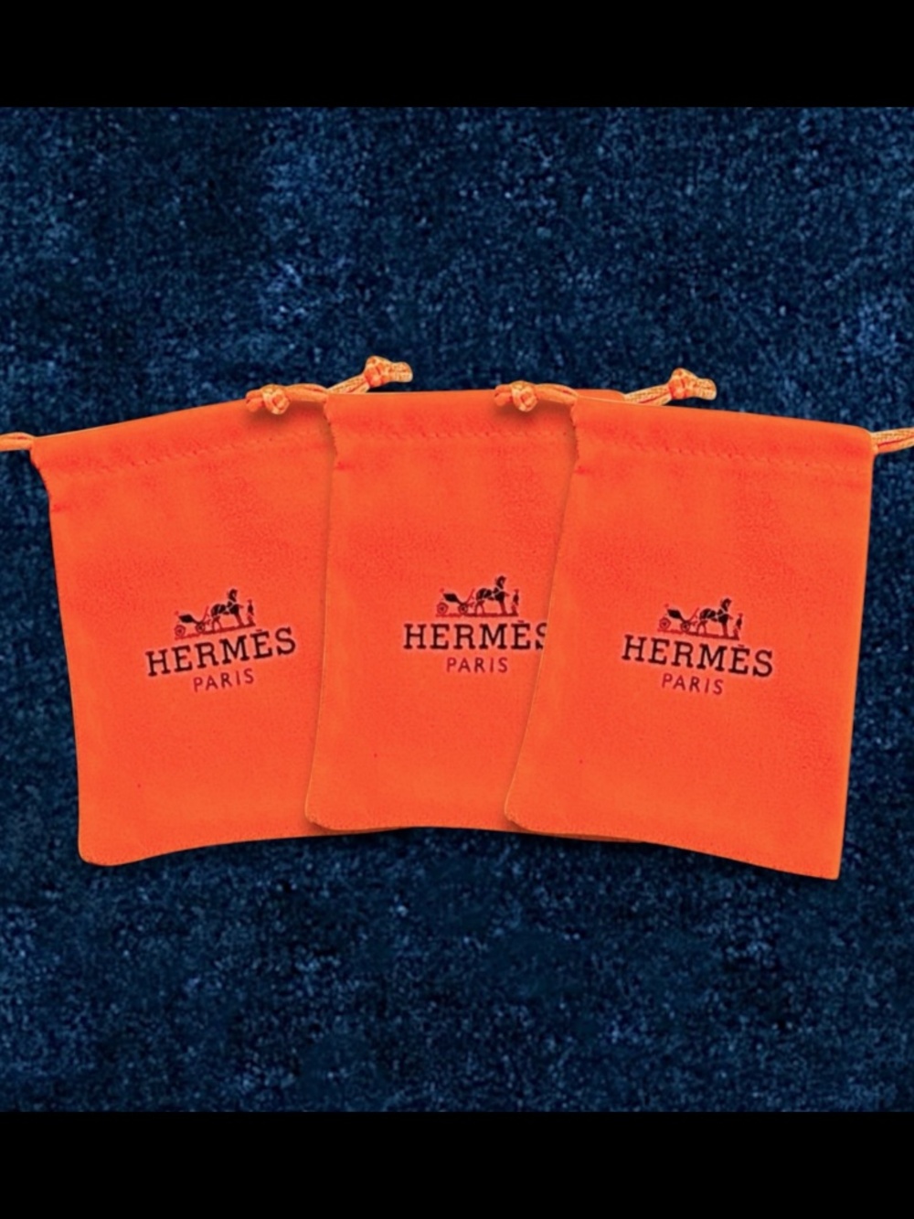 Lot of Three (3) Hermes Suede Drawstring Small Jewelry Pouches/Dustbags